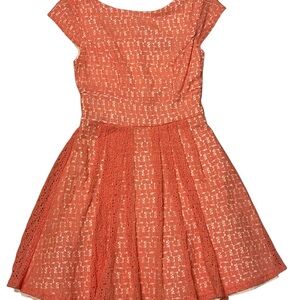 B Darlin Orange Pink Pleated Fit and Flare Dress
